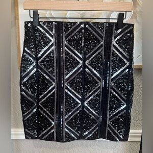 Express Black Sequin Geometric Mini Skirt
